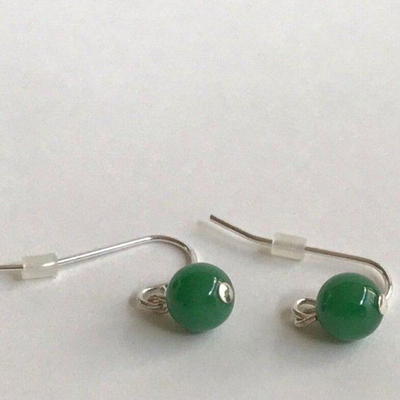 Silver Green Jade Earrings Beads Genuine Stone Semi Precious Dainty Plated - Picture 3 of 7